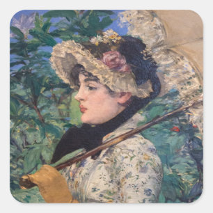 Pegatina Cuadrada Jeanne (Primavera)  Por Édouard Manet