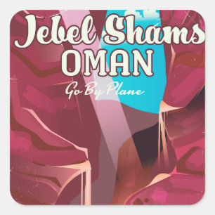 Pegatina Cuadrada Jebel Shams, poster de viajes de la época de Omán.