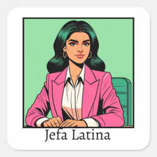 Pegatina Cuadrada Jefa Latina Pop Art Business Woman