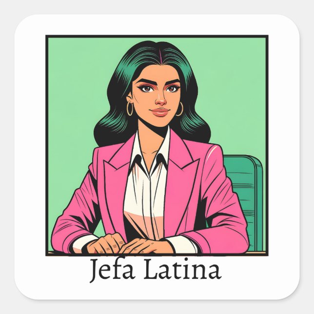 Pegatina Cuadrada Jefa Latina Pop Art Business Woman (Anverso)