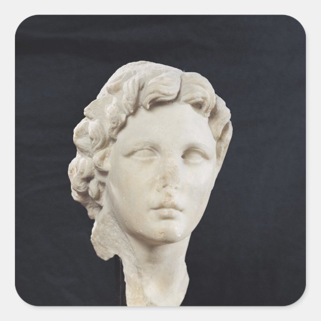 Pegatina Cuadrada Jefe de Alejandro Magno (Anverso)