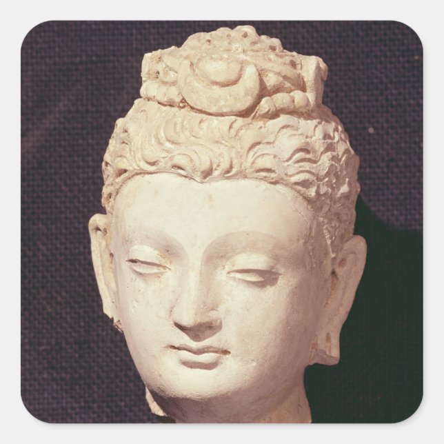 Pegatina Cuadrada Jefe de Buda, estilo greco-budista (Anverso)