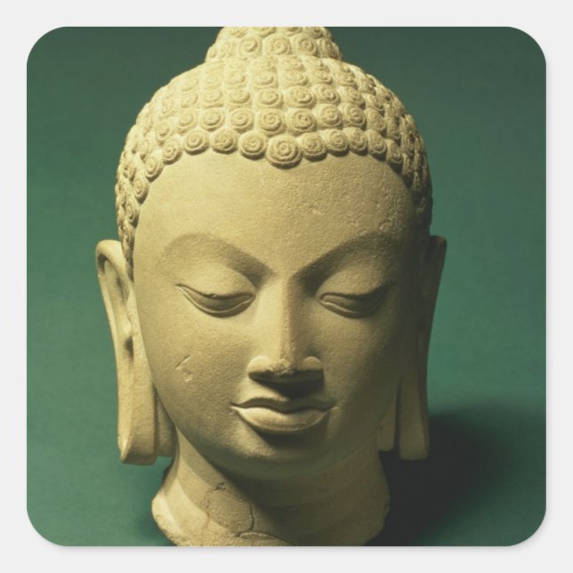 Pegatina Cuadrada Jefe de Buda, Sarnath (arenisca) (Anverso)