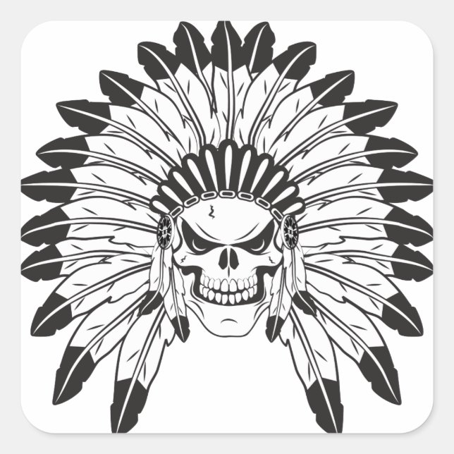 Pegatina Cuadrada Jefe de cráneo indio (Anverso)