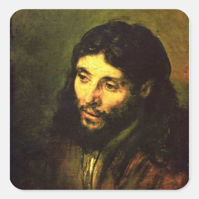 Pegatina Cuadrada Jefe de Jesús por Rembrandt (Anverso)
