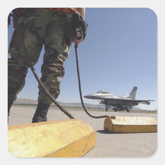 Pegatina Cuadrada Jefe de la tripulación de la Fuerza Aérea de Estad (Anverso)