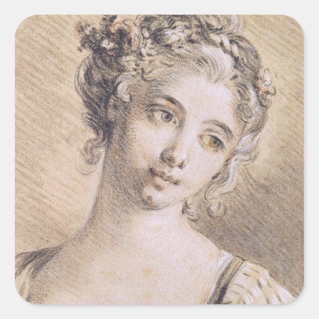 Pegatina Cuadrada Jefe de un joven Chica (Anverso)
