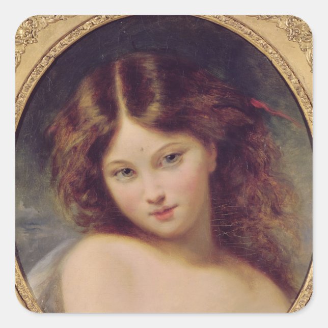 Pegatina Cuadrada Jefe de un joven Chica (Anverso)