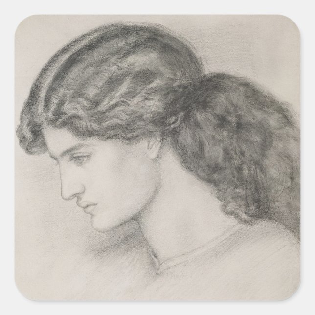 Pegatina Cuadrada Jefe de una mujer, 1861 (lápiz sobre papel) (Anverso)