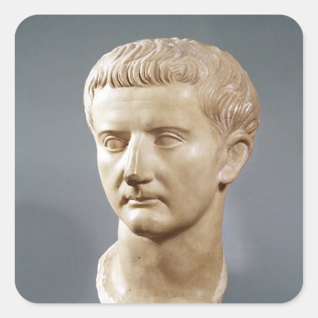 Pegatina Cuadrada Jefe del emperador Tiberius (Anverso)