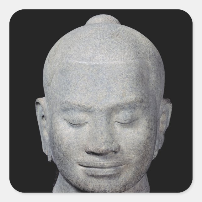 Pegatina Cuadrada Jefe del Rey Jayavarman VII Estilo Bayon (Anverso)