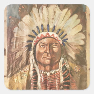 Pegatina Cuadrada Jefe indio de Sitting Bull