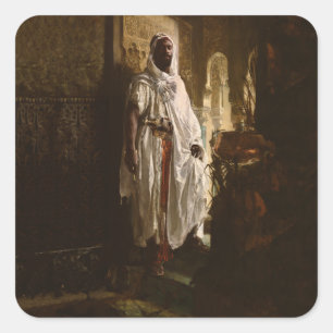 Pegatina Cuadrada Jefe moro Pintura de arte africano Retrato