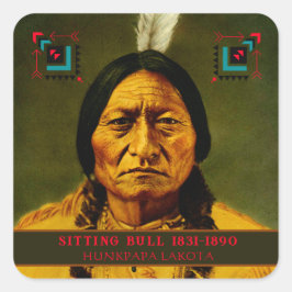 Pegatina Cuadrada Jefe Sitting Bull Tribal Nativo Lakota Estadounide