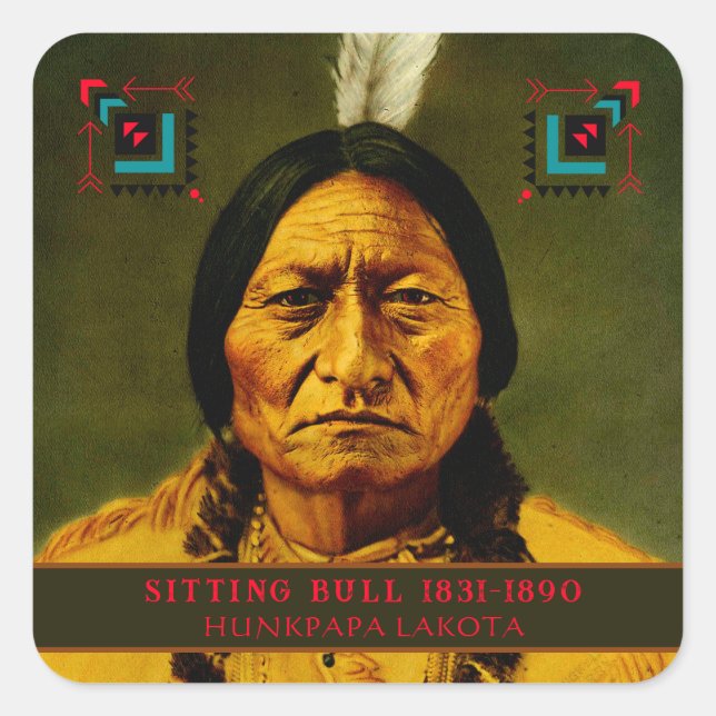 Pegatina Cuadrada Jefe Sitting Bull Tribal Nativo Lakota Estadounide (Anverso)
