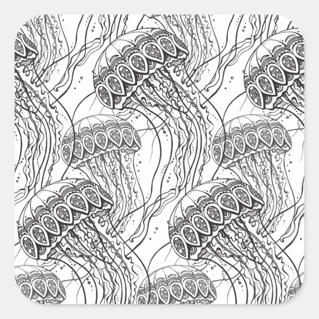 Pegatina Cuadrada Jelly Fish Doodle (Anverso)