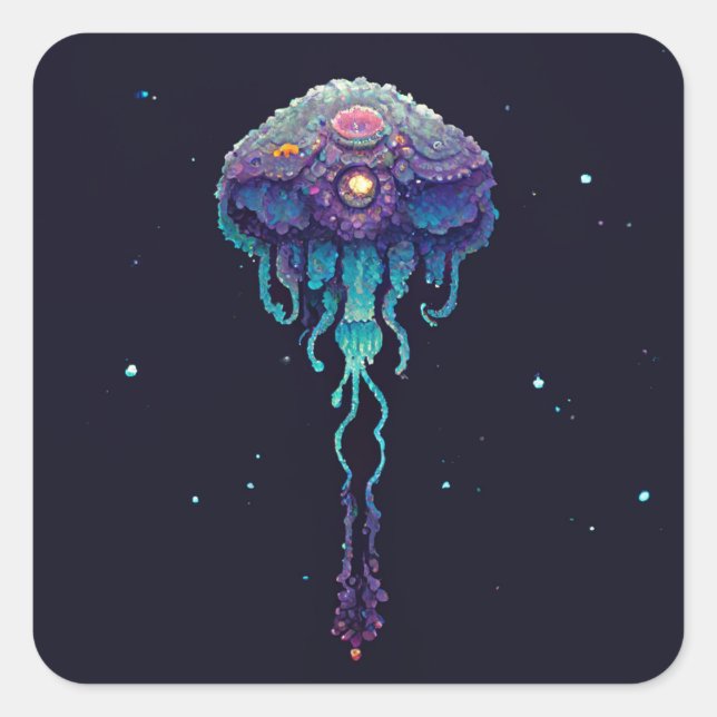 Pegatina Cuadrada Jellyfish espacial (Anverso)