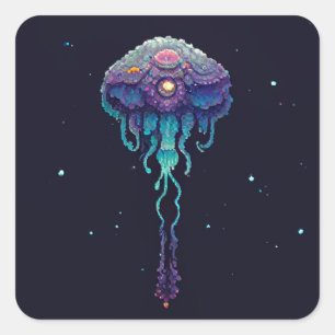 Pegatina Cuadrada Jellyfish espacial