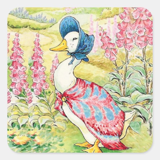 Pegatina Cuadrada “Jemima Puddle Duck” by Beatrix Potter (Anverso)
