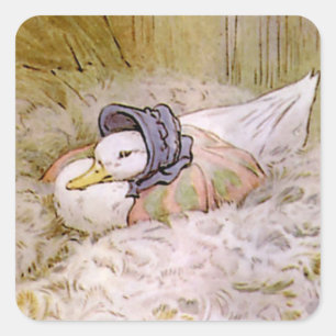 Pegatina Cuadrada Jemima Puddle-Duck hateando sus huevos por Beatrix