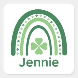 Pegatina Cuadrada Jennie Name Clover Boho Rainbow