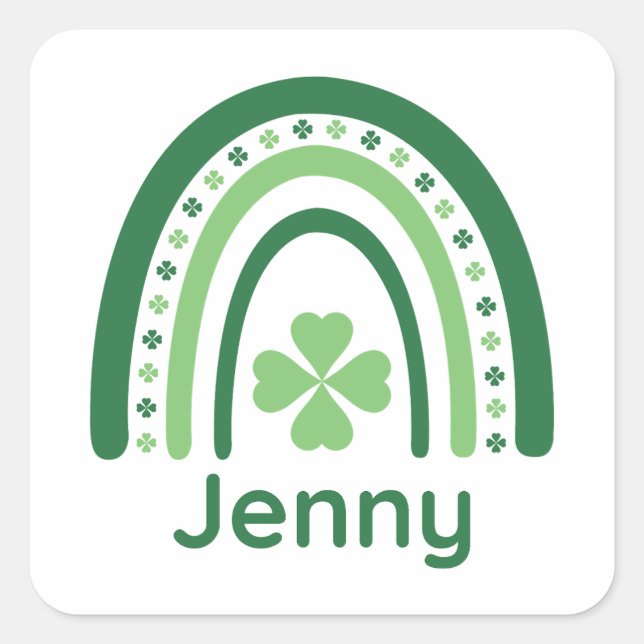 Pegatina Cuadrada Jenny Name Clover Boho Rainbow (Anverso)
