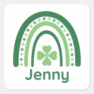 Pegatina Cuadrada Jenny Name Clover Boho Rainbow
