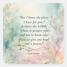 Pegatina Cuadrada Jeremiah 29:11 Biblia Verse Image