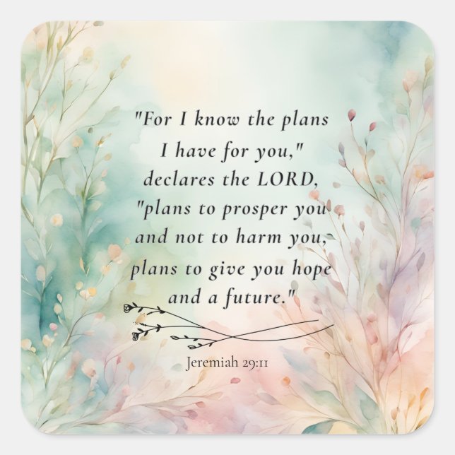 Pegatina Cuadrada Jeremiah 29:11 Biblia Verse Image (Anverso)