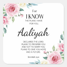 Pegatina Cuadrada Jeremiah 29:11 Rosa Rosa Personalizada