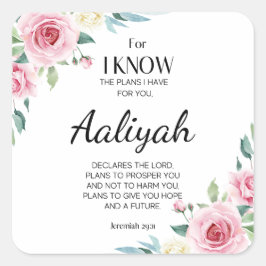 Pegatina Cuadrada Jeremiah 29:11 Rosa Rosa Personalizada