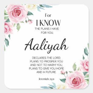 Pegatina Cuadrada Jeremiah 29:11 Rosa Rosa Personalizada
