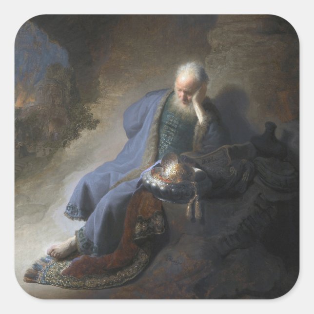 Pegatina Cuadrada Jeremiah Lamentándose en la caída de Jerusalén, Re (Anverso)