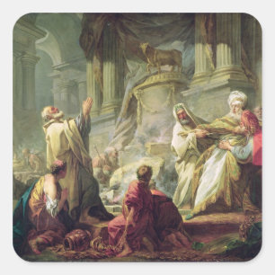 Pegatina Cuadrada Jeroboam que sacrifica al becerro de oro, 1752