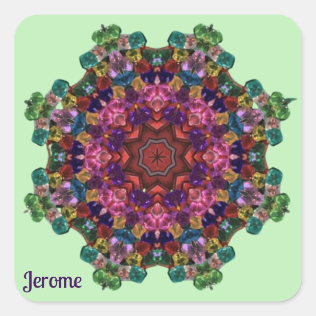 Pegatina Cuadrada JEROME ~ 3D 3D color azul rosado verde (Anverso)