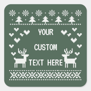 Pegatina Cuadrada Jerséis feos de Navidad con texto personalizado pa