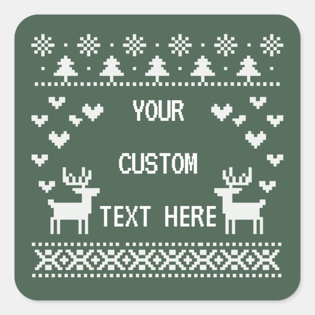 Pegatina Cuadrada Jerséis feos de Navidad con texto personalizado pa (Anverso)