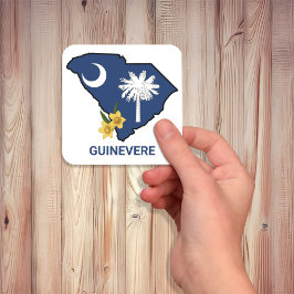 Pegatina Cuadrada Jessamina Amarilla de la flor del estado de la ban