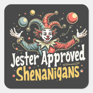 Pegatina Cuadrada Jester Aprobó Shenanigans Circus Clown