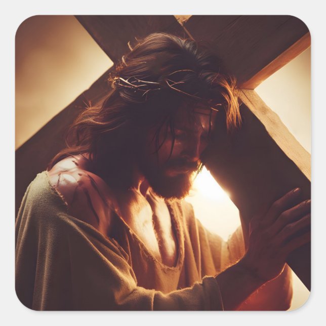 Pegatina Cuadrada Jesucristo eligió la cruz religiosa (Anverso)