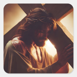 Pegatina Cuadrada Jesucristo eligió la cruz religiosa