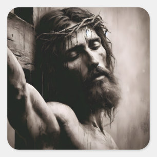 Pegatina Cuadrada Jesucristo en la cruz religiosa