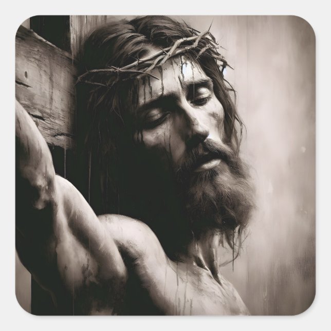 Pegatina Cuadrada Jesucristo en la cruz religiosa (Anverso)