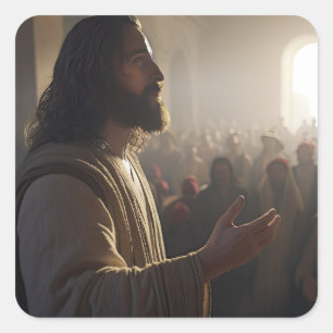 Pegatina Cuadrada Jesucristo Enseñando En El Templo Elegido