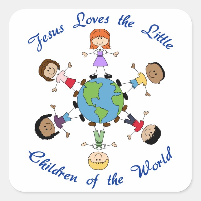 Pegatina Cuadrada Jesús ama a los niños (Anverso)