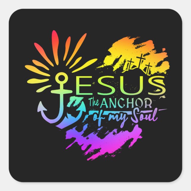 Pegatina Cuadrada Jesus Anchor of My Soul – Heart Cross (Anverso)