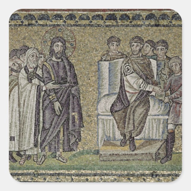 Pegatina Cuadrada Jesús antes de Poncio Pilato (Anverso)