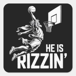 Pegatina Cuadrada Jesús Baloncesto Él Es Divertido Rizzin Cristiano 