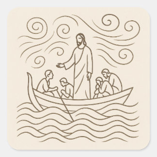 Pegatina Cuadrada Jesus Calms the Storm Line Art Sticker
