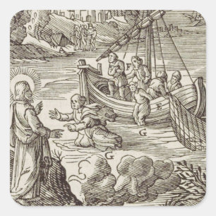 Pegatina Cuadrada Jesús caminando sobre el agua